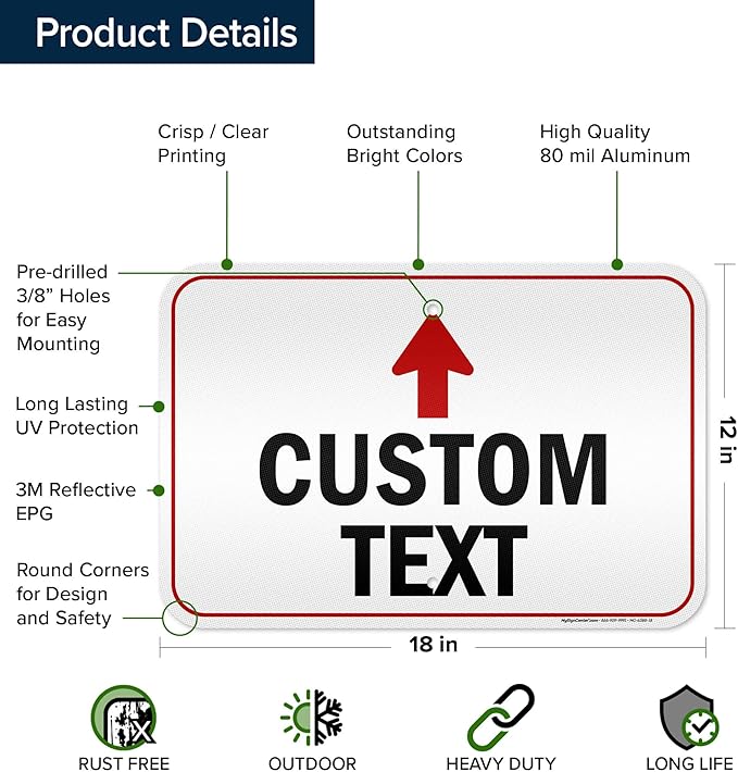 Custom Arrow Directional Sign, 12x18 Inches, 3M EGP Reflective, Rust Free .063 - Image 6
