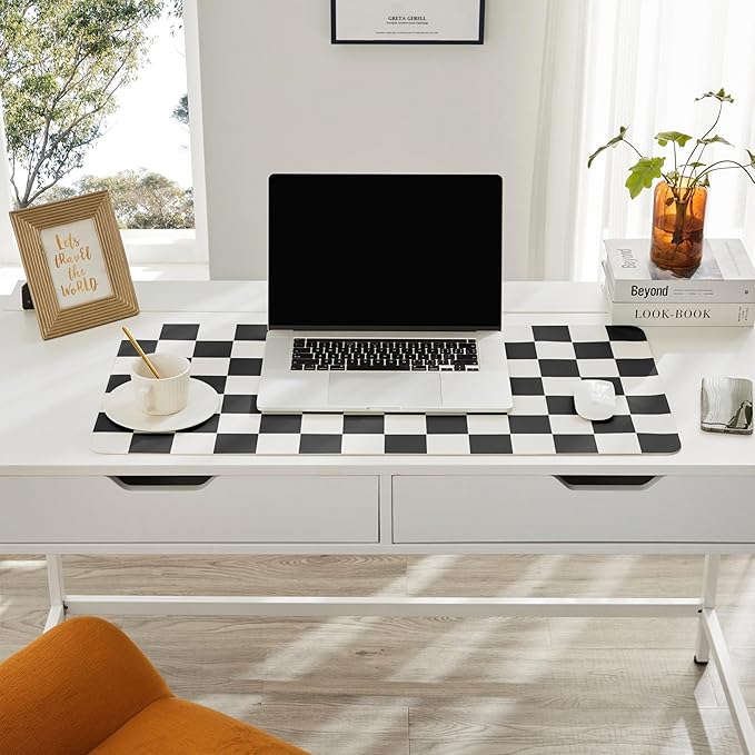 Ohocut Checkered Desk Mat, Large Cute Aesthetic Retro PU Leather Computer - Image 4