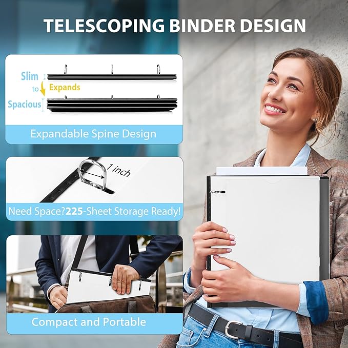 WOT I 1 Inch Telescoping 3 Ring Binder 4 Pack, Expandable Flexible Binder - Image 2