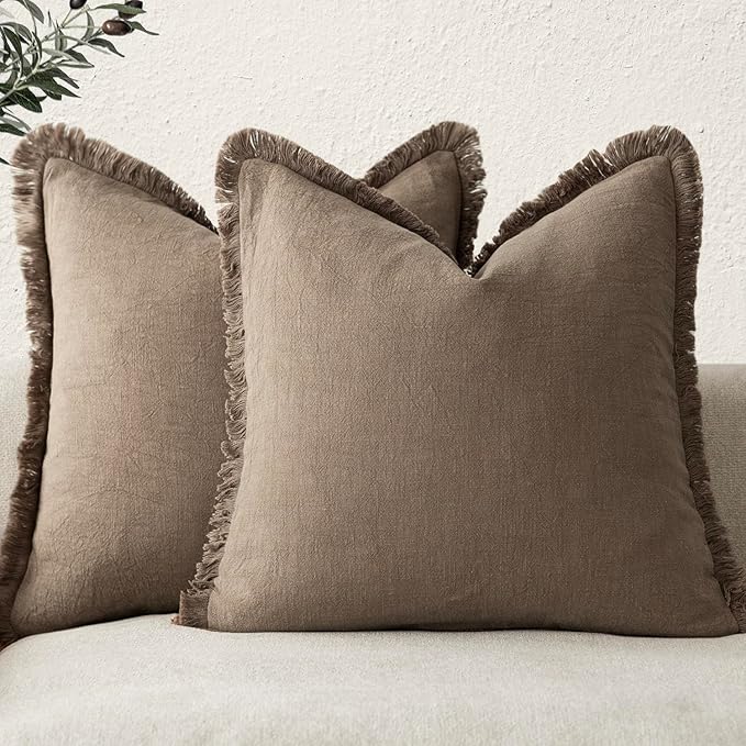 Foindtower Set of 2 Decorative Linen Fringe Throw Pillow Covers Cozy Farmhouse by Foindtower