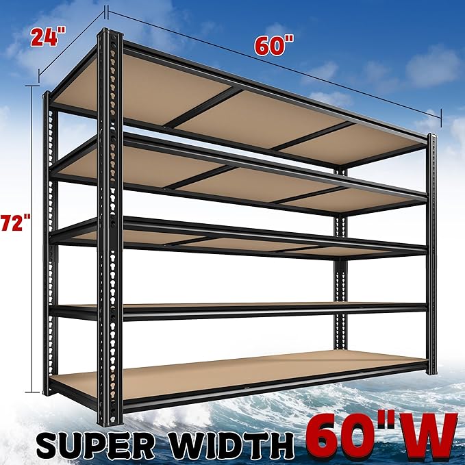 ROOMFAVE 3500LBS Garage Shelving 60" W Metal Shelving 72" H Storage Shelves - Image 3