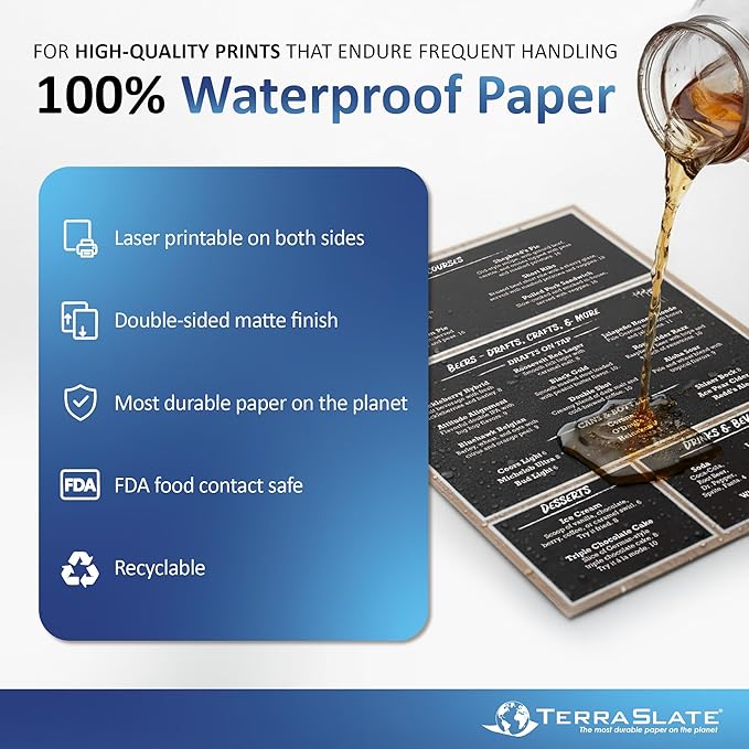 TerraSlate Waterproof Paper, 5 MIL 8.5” x 11”, Laser Printer & Copy Machine - Image 2
