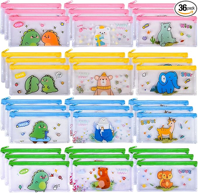 Ulema 36 Pcs Back to School Gifts Cartoon Mesh Pencil Pouch Bags Plastic Zipper by Unknown