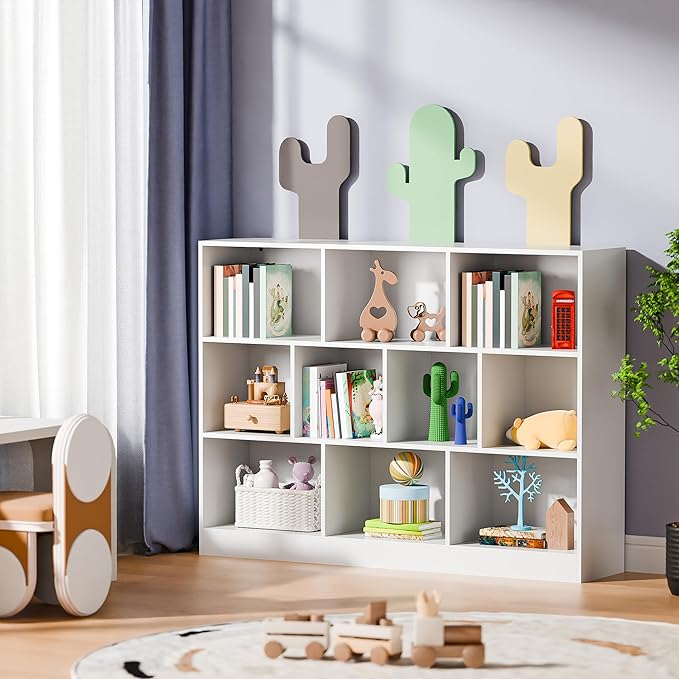 Cozy Castle White Bookshelf, 3-Tier Open Shelf Bookcase, 10 Cube Storage - Image 9