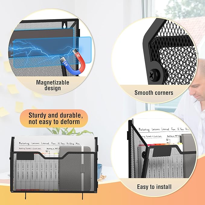 Docnest 6 Pack Magnetic Wall Mounted File Holders, Mesh Letter Organizer - Image 3