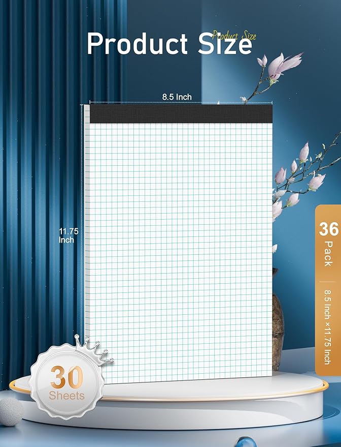 Zaviko Graph Paper Notebook 8.5 x 11, 36 Pack Grid Paper Notebook, 8-1/2" x 11" - Image 2