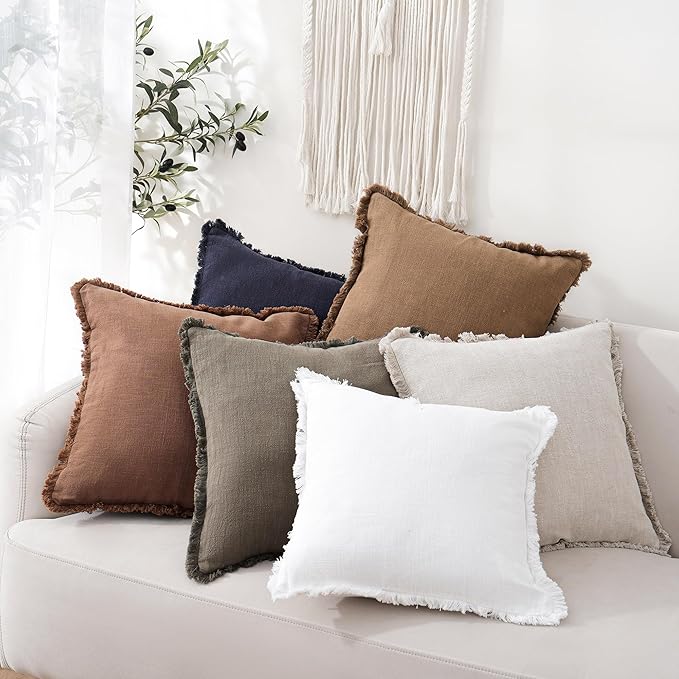 Foindtower Set of 2 Decorative Linen Fringe Throw Pillow Covers Cozy Farmhouse - Image 6