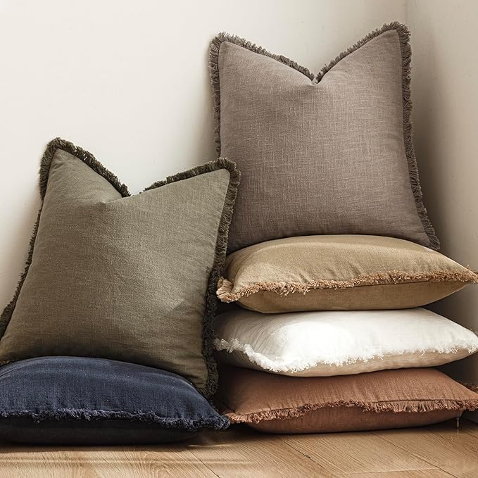 Foindtower Set of 2 Decorative Linen Fringe Lumbar Throw Pillow Covers Boho - Image 6