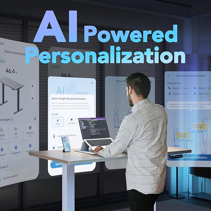 HUANUO One-Piece AI-Powered Electric Standing Desk, Smart APP, Work - Image 3