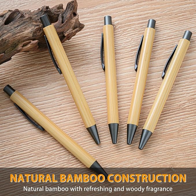 lyforx 200 Pack Bamboo Pens Bulk Wooden Bamboo Pens Engraving Wooden Ballpoint - Image 2