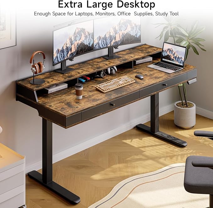 ONBRILL Standing Desk with Drawers, 55x23.6 Electric Stand Up Desk with Storage - Image 3