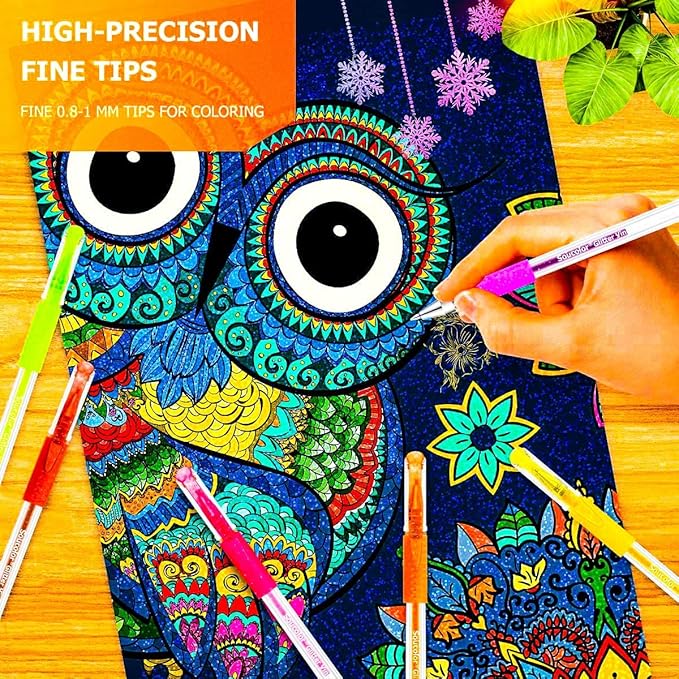 Soucolor Glitter Gel Pens for Adult Coloring Books, 120 Pack-60 Glitter Pens - Image 5