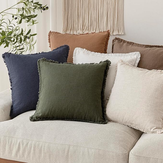 Foindtower Set of 2 Decorative Linen Fringe Throw Pillow Covers Cozy Farmhouse - Image 7