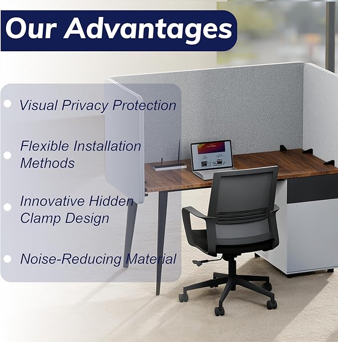 KERRAM Desk Privacy Panel 24 x 60 Inch, Sound Absorbing & Proof Desk Divider - Image 4