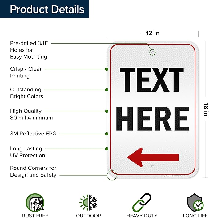 Custom Arrow, Custom Directional Sign, Left Arrow, 12x18 Inches, 3M EGP - Image 6