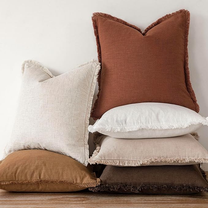 Foindtower Set of 2 Decorative Linen Fringe Throw Pillow Covers Farmhouse - Image 5