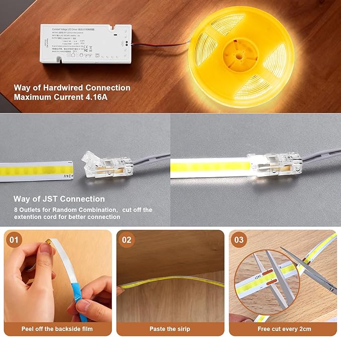 CUBITOR Under Cabinet Led Light Strip kit, 2 Roll x 16.4ft Cuttable 6500K COB - Image 4