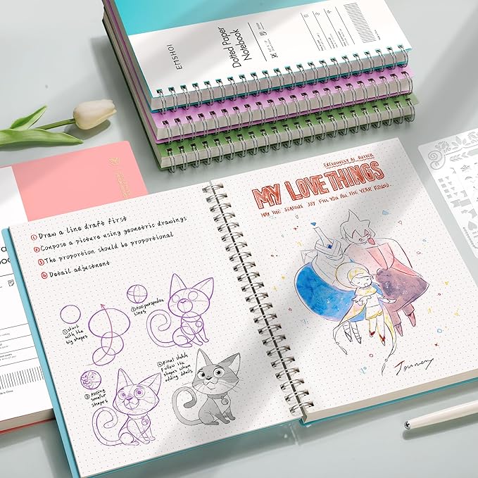 EMSHOI A4 Spiral Notebook Bullet Dotted journal, 11.2" X 8.27", 300 Pages/150 - Image 6