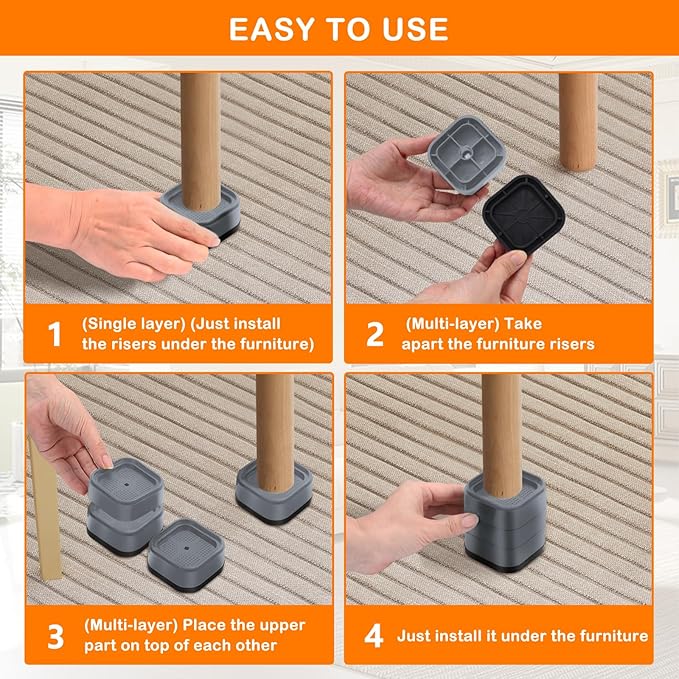 shouwuhho 32 Pack Furniture Risers Adjustable Bed Risers Heavy Duty Lifts - Image 7
