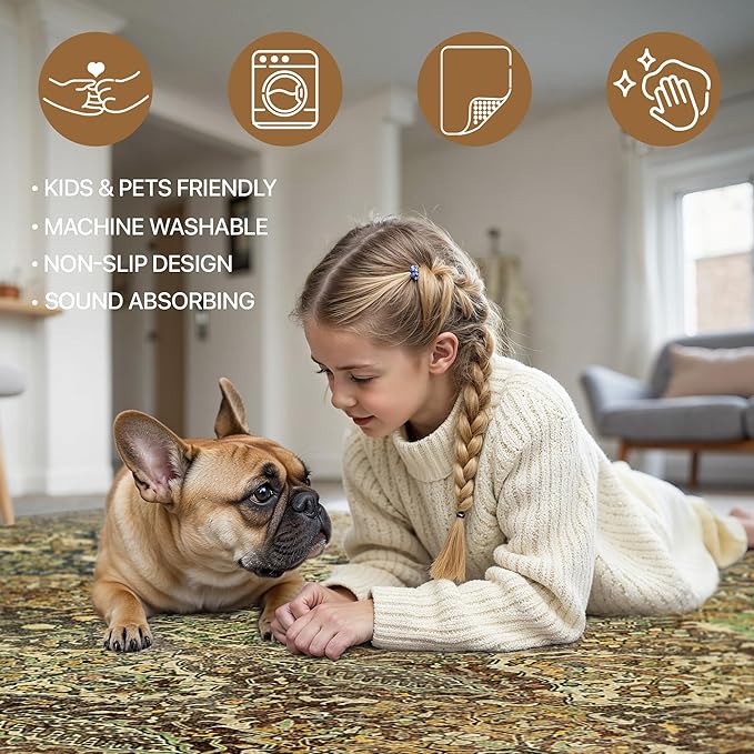 GENIMO 8x10 Area Rugs for Living Room, Machine Washable Non Slip Vintage Rugs - Image 5