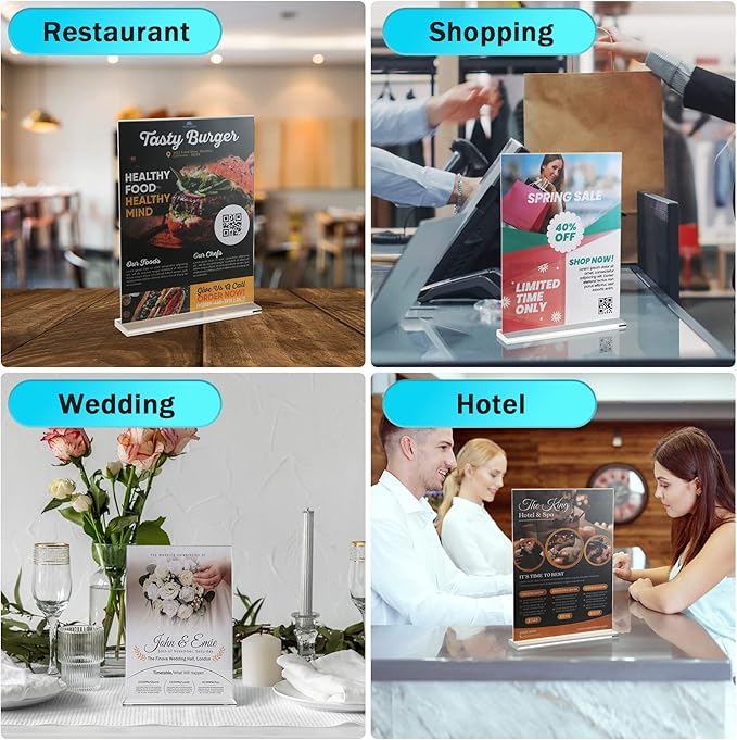 4-Pack Acrylic Sign Holder, 8.5 x 11 Inch Vertical T Shape Table Display Stand - Image 6