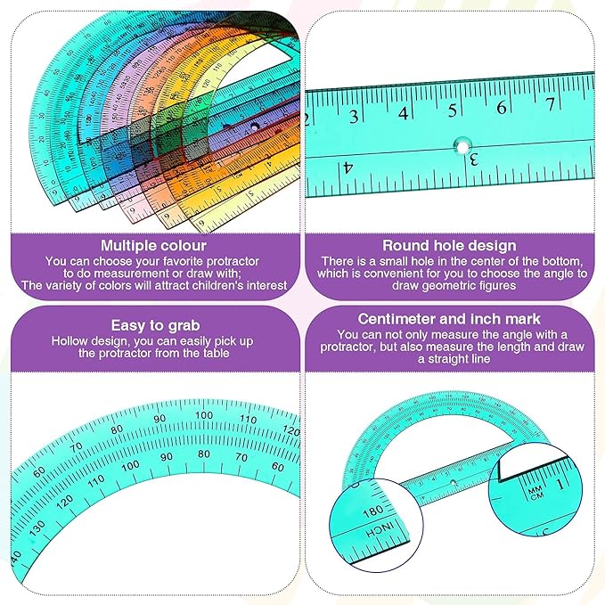 Zonon 500 Pieces Protractors Bulk Plastic 180 Degrees 6 Inch Translucent - Image 3