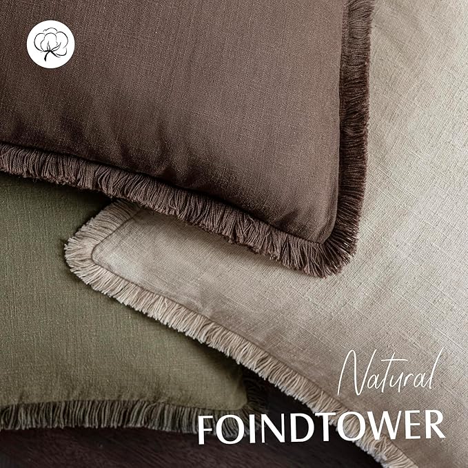 Foindtower Set of 2 Decorative Linen Fringe Throw Pillow Covers Boho Farmhouse - Image 4