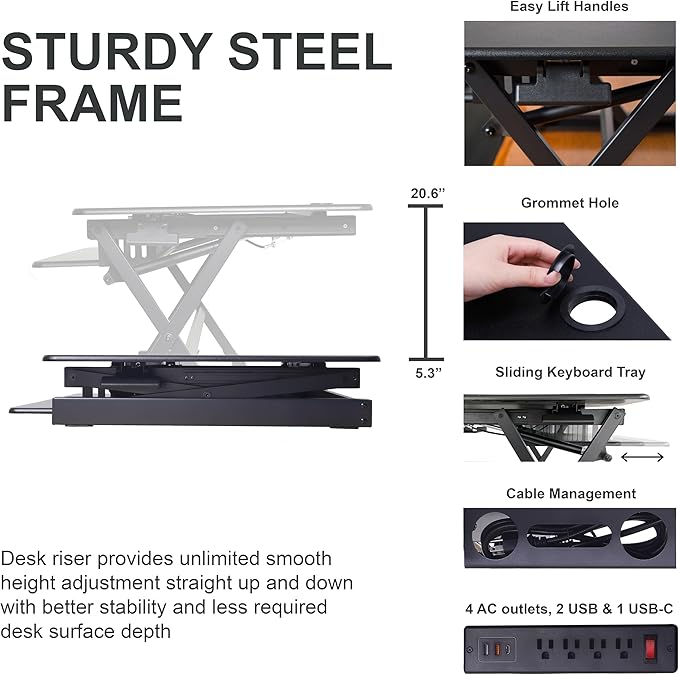 Rocelco 40" Height Adjustable Standing Desk Converter - Image 2
