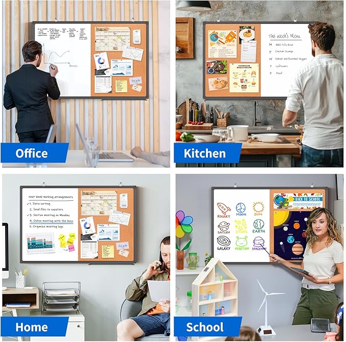 Magnetic White Board and Cork Board Combo, 24 X 18 inches Whiteboard Bulletin - Image 7