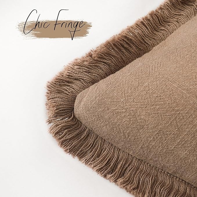 Foindtower Set of 2 Decorative Linen Fringe Lumbar Throw Pillow Covers Boho - Image 3