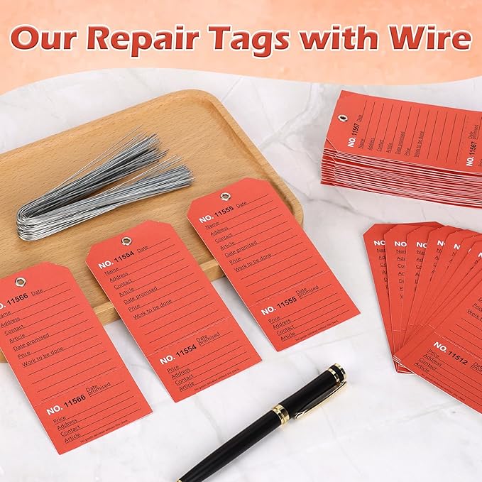 200 Pack Red Repair Tags with Wire Rope Service Repair Tags Numbered with Wire - Image 5