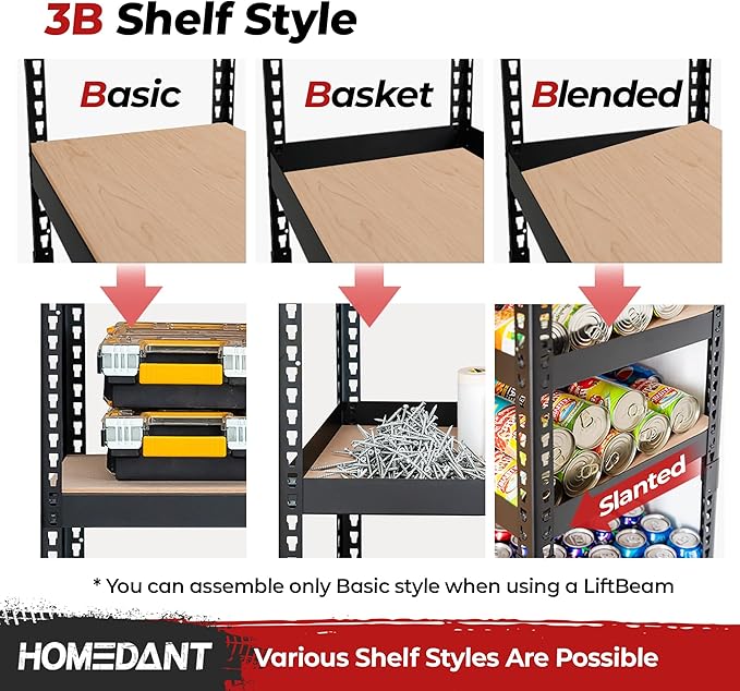 HOMEDANT 47.7" W 5 Tier Heavy Duty Garage Shelving Adjustable Metal Rack - Image 4