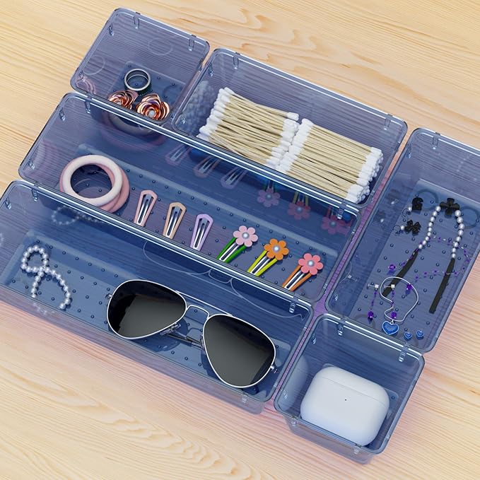 WOWBOX 12 Pack Clear Drawer Organizer Set, Acrylic Drawer Storage Trays - Image 7