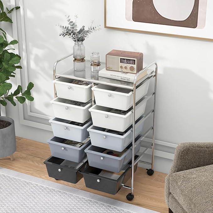 LDAILY 10 Drawer Rolling Cart, Storage Cart Organizer on Wheels, Drawer Cart - Image 9