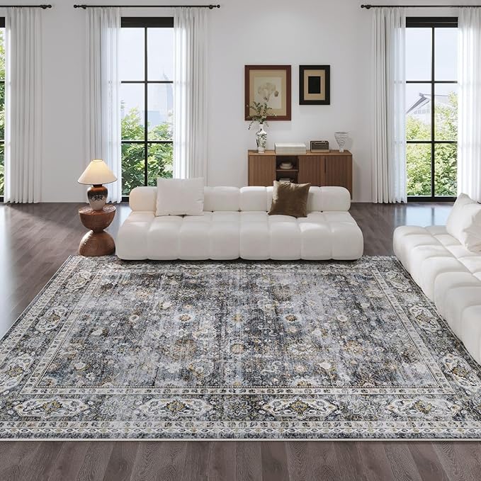 Rugcomf 9x12 Rug Washable Boho Soft Large Area Rug Non-Slip Faux Wool Vintage - Image 4