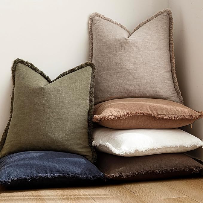 Foindtower Set of 2 Decorative Linen Fringe Throw Pillow Covers Farmhouse - Image 6