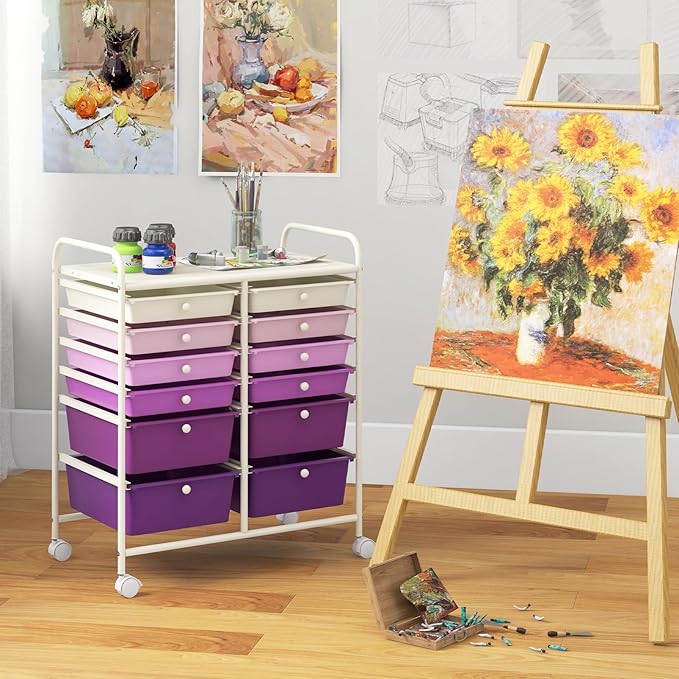 Happygrill 12-Drawer Rolling Storage Cart, 2 Sizes Plastic Drawers & Metal Shelf by HAPPYGRILL