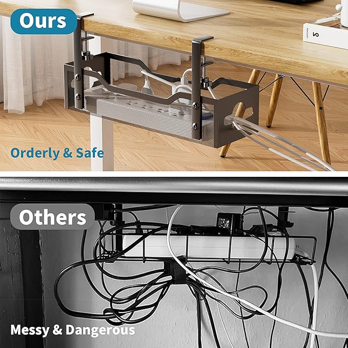 Under Desk Cable Management Tray No Drill, Metal Mesh Cable Management Under - Image 4