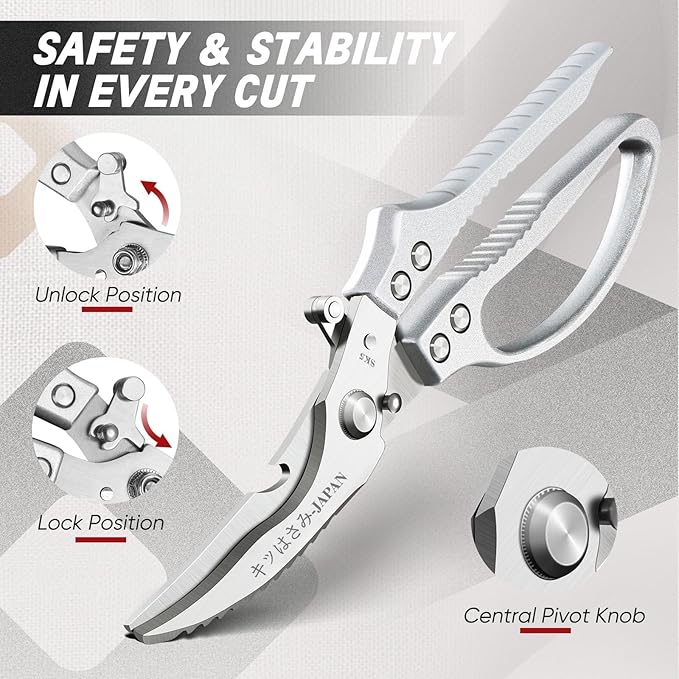 TIVOLI Poultry Shears Silver, Japanese Kitchen Shears Heavy Duty - Image 4