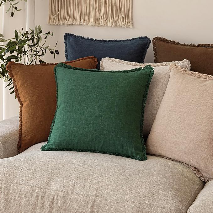 Foindtower Set of 2 Decorative Linen Fringe Lumbar Throw Pillow Covers Boho - Image 7