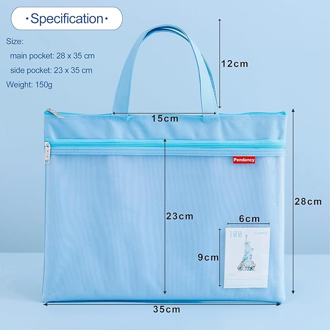 Pendancy Mesh Zipper Pouch 11x13.7 in, Large Double Pocket Waterproof File Bag - Image 3