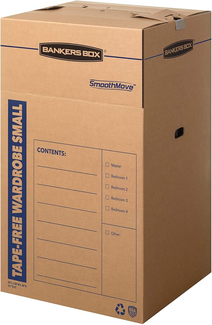 Bankers Box Short Wardrobe Box 3 Pack, Tape-Free Design, 20-in x 20-in x 34-in by BankersBox