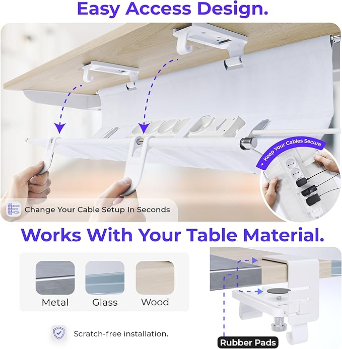 Ascrono Original No Drill Under Desk Cable Management Tray 14.1" - Image 3