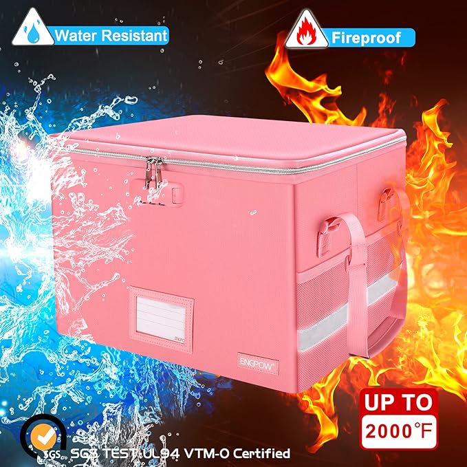 ENGPOW File Box with Lock, Fireproof Document Box with Pockets, Collapsible - Image 3