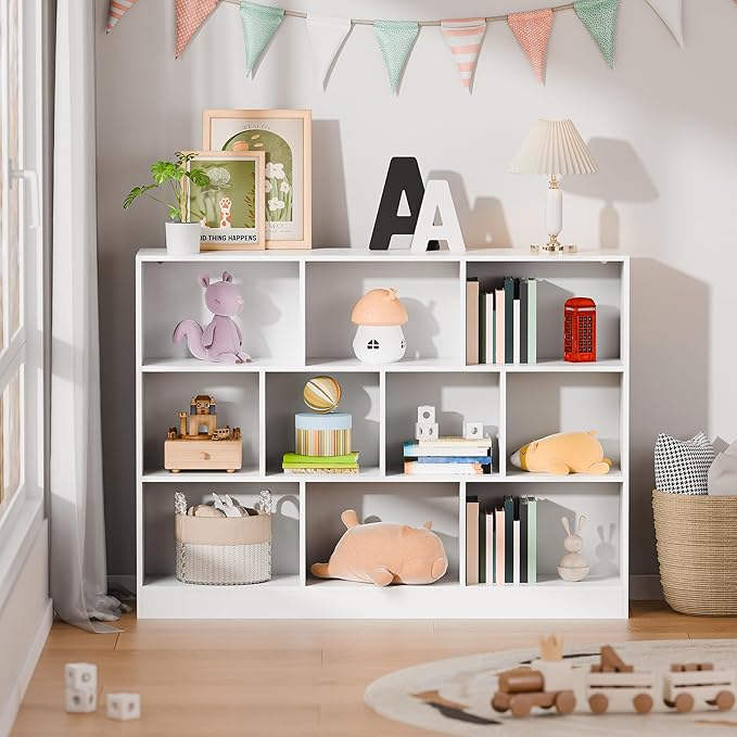 Cozy Castle White Bookshelf, 3-Tier Open Shelf Bookcase, 10 Cube Storage - Image 6