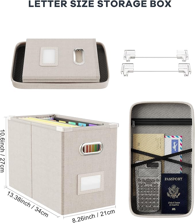 Oterri File Organizer With Lid, Hanging Filing Box With Mesh Pocket, Document - Image 2