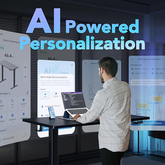 HUANUO One-Piece AI-Powered Electric Standing Desk, Smart APP, Compatible - Image 3