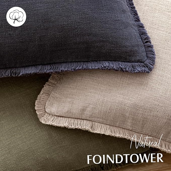 Foindtower Set of 2 Decorative Linen Fringe Throw Pillow Covers Farmhouse - Image 4