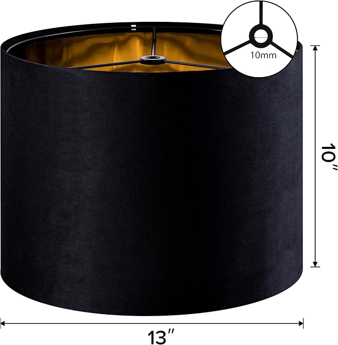 GO&SO Black Velvet Lamp Shades Set of 2 Medium Drum Lampshades -13" Top x 13" - Image 2