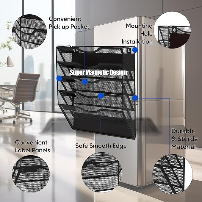 LQPAFZ 5-Tier Magnetic File Holder, No Drilling Installation File Cabinet - Image 4